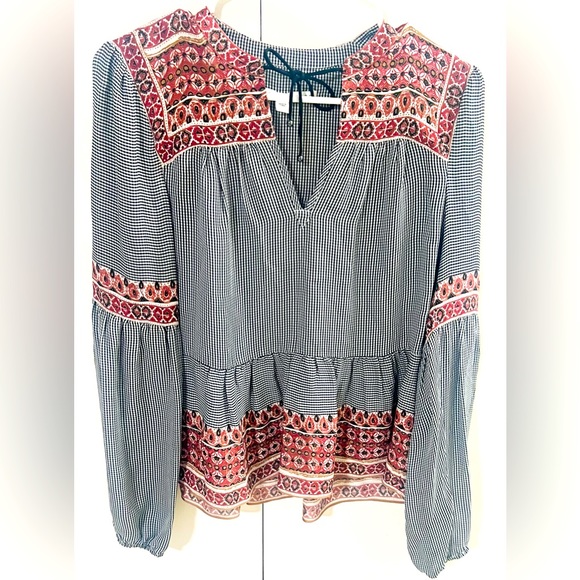 Veronica Beard Rosie Gingham Peasant Boho top 100% silk women’s Size 0 - Picture 2 of 8